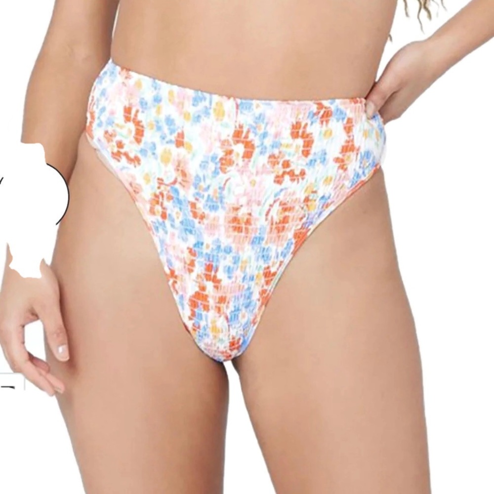 L* Space Barlette Bottom Bitsy Cut Smocked Fabric High Waist High Cut Small